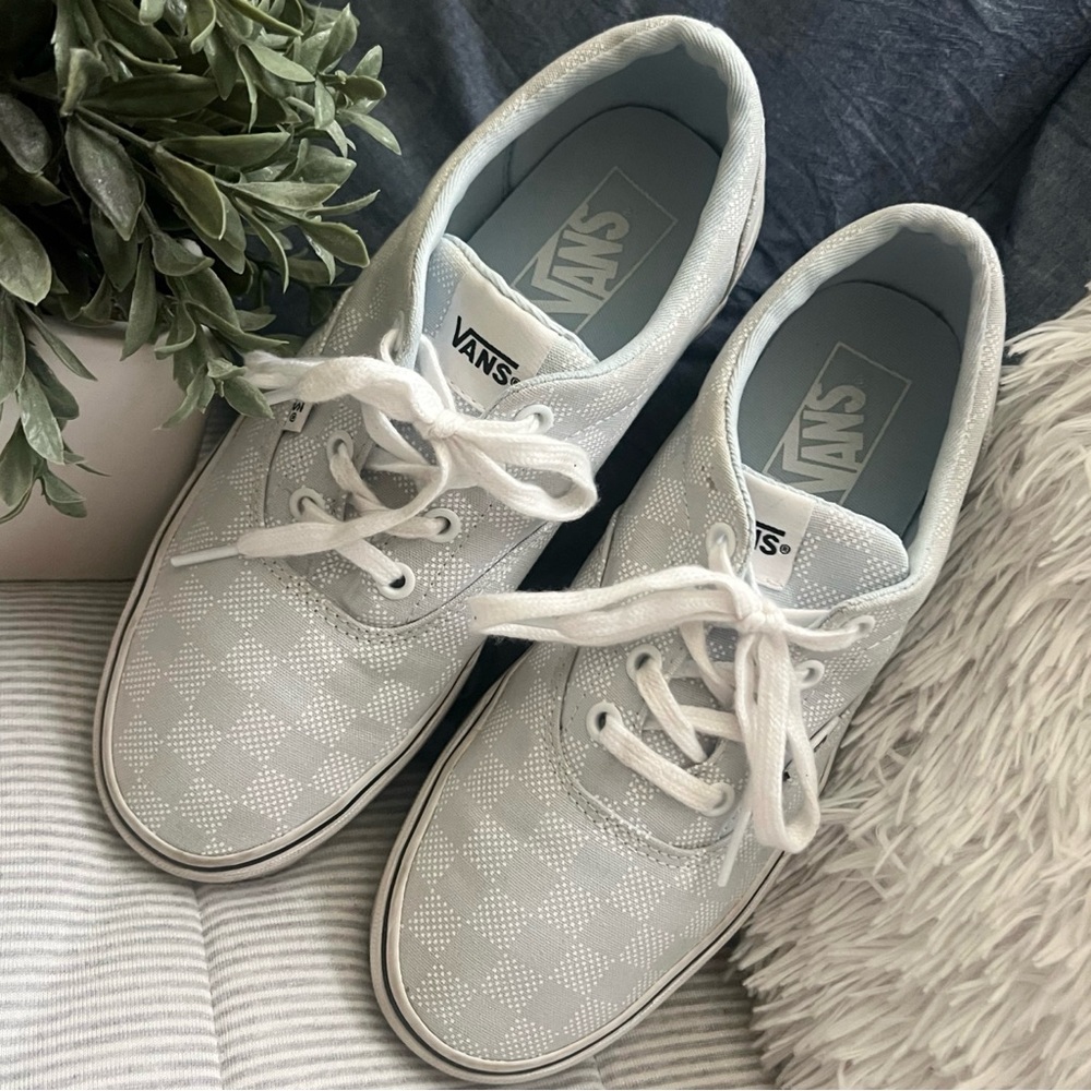 Light blue check Vans